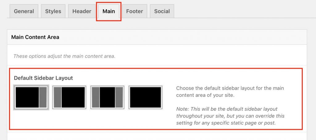 Theme Options > Main to set the default sidebar layout